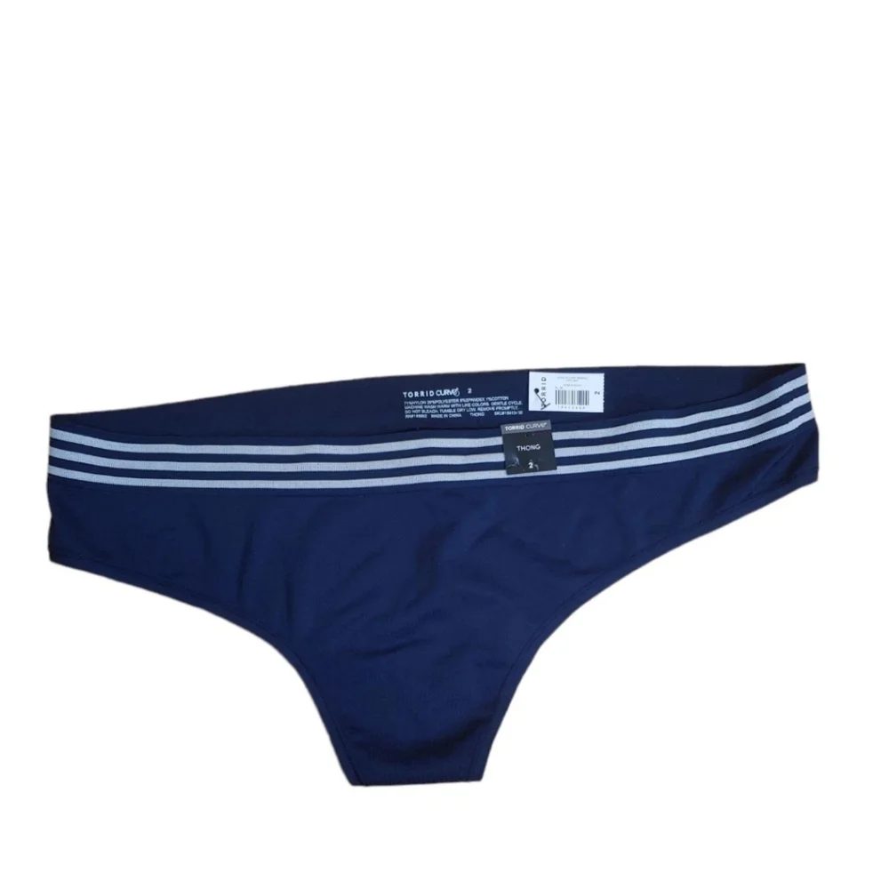 2 Torrid Thong Panty Navy Blue White Striped Band Underwear Woman Plus 2X Nwt